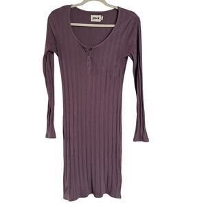 Pact Women's Ribbed Knit Henley Long Sleeve Knee Length Dress, Size S, Like New